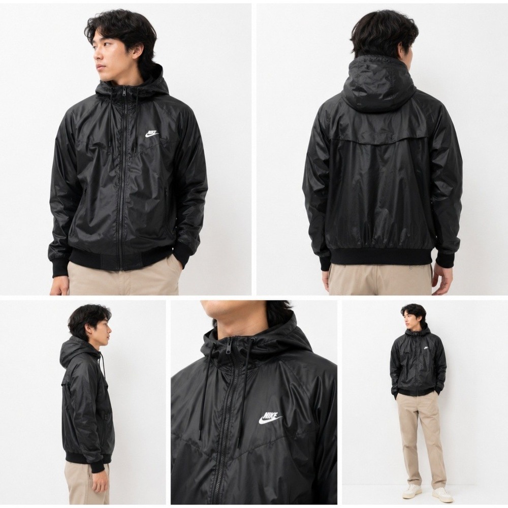 Nike Windrunner Hooded Jacket M Black Windbreaker Hood Running Travel Athleisure